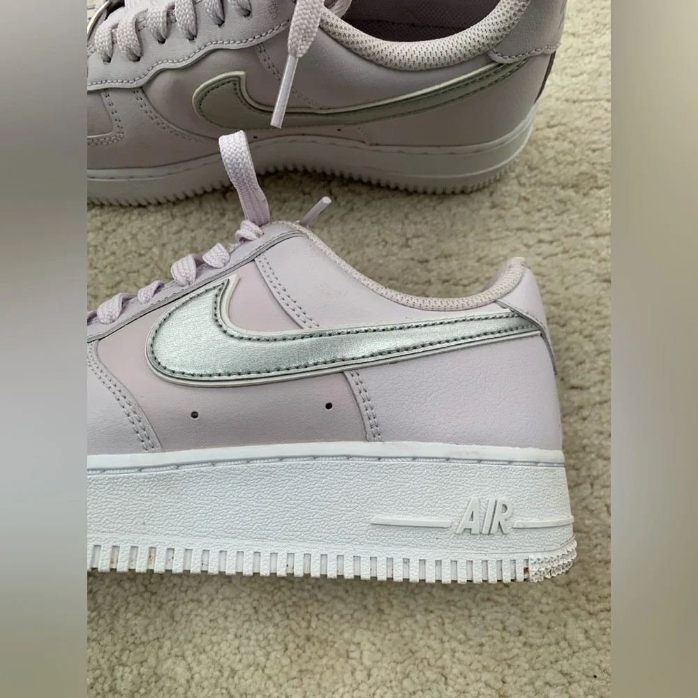 Nike Size 8 Air Force 1 ‘07 Essential Venice Metallic Silver Lilac Low Sneakers